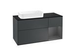 Villeroy und Boch Finion Waschtischunterschrank G282GKHG 120cm, Abdeckplatte black matt, Emotion, Regal rechts Anthracite matt, Midnight Blue Matt Lacquer