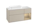 Villeroy und Boch Finion Waschtischunterschrank G281PCHH 120cm, Abdeckplatte white matt, Emotion, Regal rechts Oak Veneer, Sand Matt Lacquer