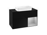 Villeroy und Boch Finion Waschtischunterschrank G252GJPH 100cm, Abdeckplatte black matt, Emotion, Regal rechts Light grey matt, Glossy Black Lacquer