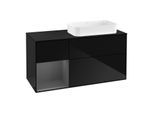 Villeroy und Boch Finion Waschtischunterschrank F272GKPH 120cm, Abdeckplatte black matt, Regal links Anthracite matt, Glossy Black Lacquer