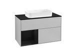 Villeroy und Boch Finion Waschtischunterschrank G242PHGJ 100cm, Abdeckplatte black matt, Emotion, Regal links Glossy Black Lacquer, Light grey matt