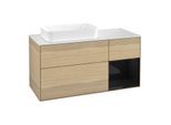 Villeroy und Boch Finion Waschtischunterschrank F281PHPC 120cm, Abdeckplatte white matt, Regal rechts Glossy Black Lacquer, Oak Veneer