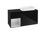 Villeroy und Boch Finion Waschtischunterschrank G272GJPH 120cm, Abdeckplatte black matt, Emotion, Regal links Light grey matt, Glossy Black Lacquer
