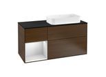 Villeroy und Boch Finion Waschtischunterschrank G272MTGN 120cm, Abdeckplatte black matt, Emotion, Regal links White matt lacquer, Walnut veneer