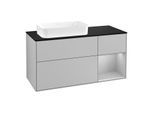 Villeroy und Boch Finion Waschtischunterschrank G282GJGJ 120cm, Abdeckplatte black matt, Emotion, Regal rechts Light grey matt, Light grey matt