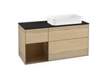 Villeroy und Boch Finion Waschtischunterschrank G272GNPC 120cm, Abdeckplatte black matt, Emotion, Regal links Walnut veneer, Oak Veneer