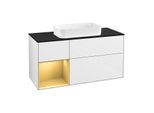Villeroy und Boch Finion Waschtischunterschrank F292HFGF 120cm, Abdeckplatte black matt, Regal links Gold matt, Glossy white lacquer