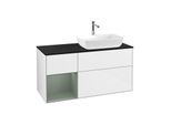Villeroy und Boch Finion Waschtischunterschrank G802GMGF 120cm, Abdeckplatte black matt, Emotion, Regale Olive matt lacquer, Glossy white lacquer