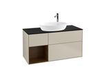 Villeroy und Boch Finion Waschtischunterschrank G942GNHH 120cm, Abdeckplatte black matt, Emotion, Regale Walnut Veneer, Sand Matt Lacquer