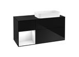 Villeroy und Boch Finion Waschtischunterschrank G272GFPH 120cm, Abdeckplatte black matt, Emotion, Regal links Glossy white lacquer, Glossy Black Lacquer