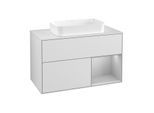 Villeroy und Boch Finion Waschtischunterschrank G251GJMT 100cm, Abdeckplatte white matt, Emotion, Regal rechts Light grey matt, White matt lacquer