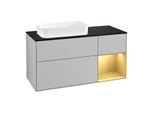 Villeroy und Boch Finion Waschtischunterschrank F282HFGJ 120cm, Abdeckplatte black matt, Regal rechts Gold matt, Light grey matt