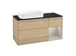 Villeroy und Boch Finion Waschtischunterschrank G282HHPC 120cm, Abdeckplatte black matt, Emotion, Regal rechts Sand Matt, Oak Veneer
