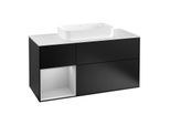 Villeroy und Boch Finion Waschtischunterschrank F291GJPD 120cm, Abdeckplatte white matt, Regal links Light grey matt, Black matt lacquer