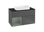 Villeroy und Boch Finion Waschtischunterschrank G242GMGK 100cm, Abdeckplatte black matt, Emotion, Regal links Olive Matt Lacquer, Anthracite matt