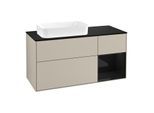 Villeroy und Boch Finion Waschtischunterschrank G282PHHH 120cm, Abdeckplatte black matt, Emotion, Regal rechts Glossy Black Lacquer, Sand Matt Lacquer