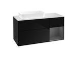 Villeroy und Boch Finion Waschtischunterschrank F281GKPH 120cm, Abdeckplatte white matt, Regal rechts Anthracite matt, Glossy Black Lacquer