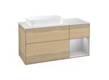 Villeroy und Boch Finion Waschtischunterschrank F281GJPC 120cm, Abdeckplatte white matt, Regal rechts Light grey matt, Oak Veneer