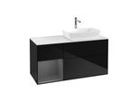 Villeroy und Boch Finion Waschtischunterschrank G801GKPH 120cm, Abdeckplatte white matt, Emotion, Regale Anthracite matt lacquer, Glossy Black Lacquer