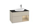 Villeroy und Boch Finion Waschtischunterschrank G902PCHH 100cm, Abdeckplatte black matt, Emotion, Regale Oak Veneer, Sand Matt Lacquer