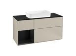 Villeroy und Boch Finion Waschtischunterschrank F292PDHH 120cm, Abdeckplatte black matt, Regal links Black matt lacquer, Sand Matt Lacquer
