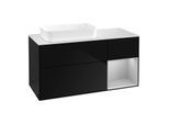 Villeroy und Boch Finion Waschtischunterschrank F281GJPH 120cm, Abdeckplatte white matt, Regal rechts Light grey matt, Glossy Black Lacquer