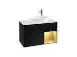 Villeroy und Boch Finion Waschtischunterschrank F901HFPH 100cm, Abdeckplatte white matt, Regale Gold matt lacquer, Glossy Black Lacquer