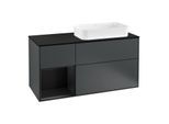 Villeroy und Boch Finion Waschtischunterschrank G272PDHG 120cm, Abdeckplatte black matt, Emotion, Regal links Black matt lacquer, Midnight Blue Matt Lacquer