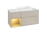 Villeroy und Boch Finion Waschtischunterschrank F291HFHH 120cm, Abdeckplatte white matt, Regal links Gold matt, Sand Matt Lacquer