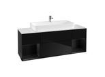 Villeroy und Boch Finion Waschtischunterschrank G211PDPH 160cm, Abdeckplatte white matt, Emotion, Regale Black matt lacquer, Glossy Black Lacquer