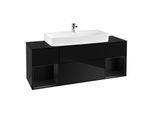 Villeroy und Boch Finion Waschtischunterschrank F212PDPH 160cm, Abdeckplatte black matt, Regale Black matt lacquer, Glossy Black Lacquer