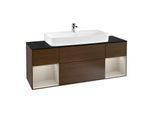 Villeroy und Boch Finion Waschtischunterschrank G212HHGN 160cm, Abdeckplatte black matt, Emotion, Regale sand matt lacquer, Walnut veneer