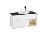 Villeroy und Boch Finion Waschtischunterschrank G952PCGF 120cm, Abdeckplatte black matt, Emotion, Regale Oak Veneer, Glossy white lacquer