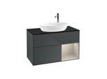 Villeroy und Boch Finion Waschtischunterschrank G902HHHG 100cm, Abdeckplatte black matt, Emotion, Regale sand matt lacquer, Midnight Blue Matt Lacquer
