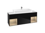 Villeroy und Boch Finion Waschtischunterschrank G211PCPH 160cm, Abdeckplatte white matt, Emotion, Regale Oak Veneer, Glossy Black Lacquer