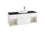 Villeroy und Boch Finion Waschtischunterschrank F982HHGF 160cm, Abdeckplatte black matt, Regale sand matt lacquer, Glossy white lacquer