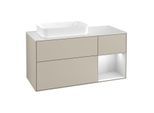 Villeroy und Boch Finion Waschtischunterschrank F281MTHH 120cm, Abdeckplatte white matt, Regal rechts White matt lacquer, Sand Matt Lacquer