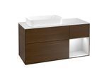 Villeroy und Boch Finion Waschtischunterschrank F281MTGN 120cm, Abdeckplatte white matt, Regal rechts White matt lacquer, Walnut veneer