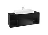 Villeroy und Boch Finion Waschtischunterschrank F212PHPD 160cm, Abdeckplatte black matt, Regale Glossy black lacquer, Black matt lacquer