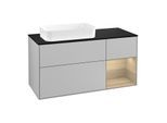 Villeroy und Boch Finion Waschtischunterschrank F282PCGJ 120cm, Abdeckplatte black matt, Regal rechts Oak Veneer, Light grey matt