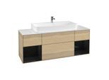 Villeroy und Boch Finion Waschtischunterschrank G211PHPC 160cm, Abdeckplatte white matt, Emotion, Regale Glossy black lacquer, Oak Veneer