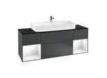 Villeroy und Boch Finion Waschtischunterschrank G212GFHG 160cm, Abdeckplatte black matt, Emotion, Regale Glossy white lacquer, Midnight Blue Matt Lacquer