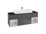 Villeroy und Boch Finion Waschtischunterschrank F212GJGK 160cm, Abdeckplatte black matt, Regale Light grey matt lacquer, Anthracite matt