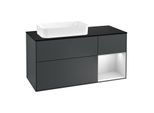 Villeroy und Boch Finion Waschtischunterschrank F282MTHG 120cm, Abdeckplatte black matt, Regal rechts White matt lacquer, Midnight Blue Matt Lacquer