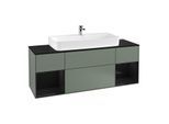 Villeroy und Boch Finion Waschtischunterschrank G212PHGM 160cm, Abdeckplatte black matt, Emotion, Regale Glossy black lacquer, Olive Matt Lacquer