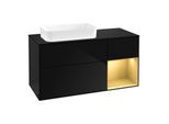 Villeroy und Boch Finion Waschtischunterschrank G282HFPH 120cm, Abdeckplatte black matt, Emotion, Regal rechts Gold matt, Glossy Black Lacquer