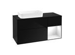Villeroy und Boch Finion Waschtischunterschrank F282GFPH 120cm, Abdeckplatte black matt, Regal rechts Glossy white lacquer, Glossy Black Lacquer