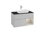 Villeroy und Boch Finion Waschtischunterschrank G782HHGJ 100cm, Abdeckplatte black matt, Emotion, Regale sand matt lacquer, Light grey matt