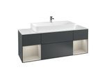 Villeroy und Boch Finion Waschtischunterschrank G211HHHG 160cm, Abdeckplatte white matt, Emotion, Regale sand matt lacquer, Midnight Blue Matt Lacquer