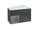 Villeroy und Boch Finion Waschtischunterschrank G241GMHG 100cm, Abdeckplatte white matt, Emotion, Regal links Olive Matt Lacquer, Midnight Blue Matt Lacquer